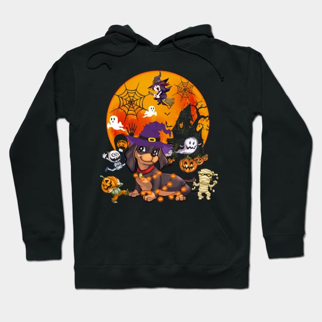 Dachshund Witch Funny Dog Halloween Hoodie by Margaretsantana